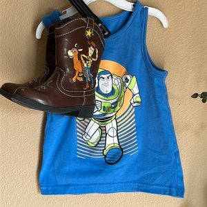 Disney’s Toy Story Size 2t buzz light year tank top & size 6t woody boots bundle